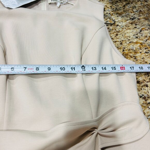 FEHAUTE NET Apricot White Sleeveless Midi Elegant Dress with Waist Twist, 8 - Picture 9 of 10